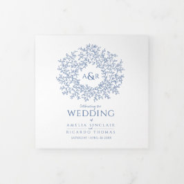 Blaue monogramm Geschichte Widding Foto Hochzeit Dreifach-gefaltete Programmkarte