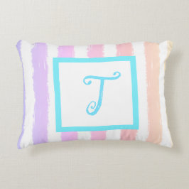 Blaue Monogramm Pink Lila Aquarellstreifen Dekokissen