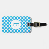 Blaue Monogramm-Polka-Punkte in hellen Farben Gepäckanhänger (Vorderseite horizontal)