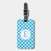 Blaue Monogramm-Polka-Punkte in hellen Farben Gepäckanhänger (Vorderseite vertikal)