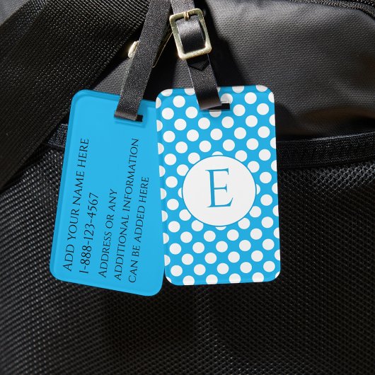 Blaue Monogramm-Polka-Punkte in hellen Farben Gepäckanhänger