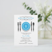 Blaue Monogramm-Proben-Abendessen-Einladung Einladung (Stehend Vorderseite)