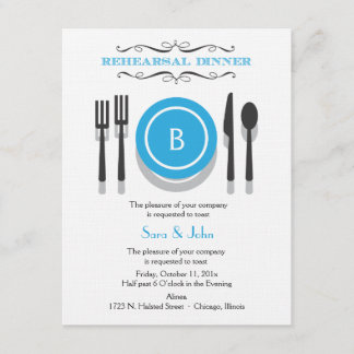 Blaue Monogramm-Proben-Abendessen-Einladung Einladung