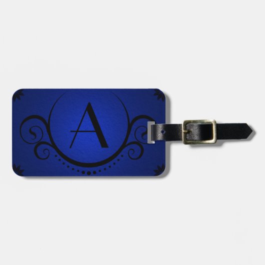 blaue Monogramm-Sophistication Gepäckanhänger (Vorderseite horizontal)