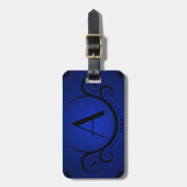 blaue Monogramm-Sophistication Gepäckanhänger (Vorderseite vertikal)