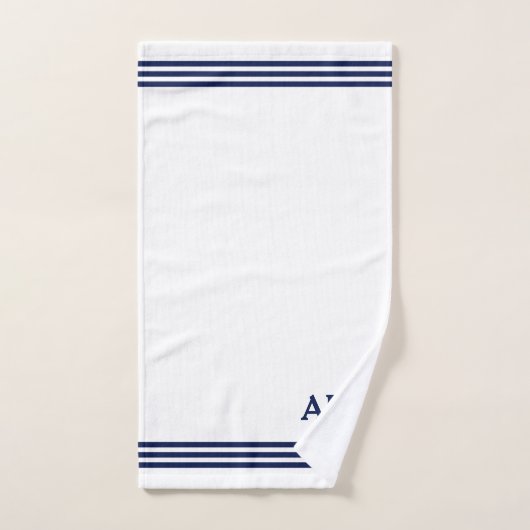 Blaue Monogramm und drei Streifen auf Weiß Badhandtuch Set (Handtuch)