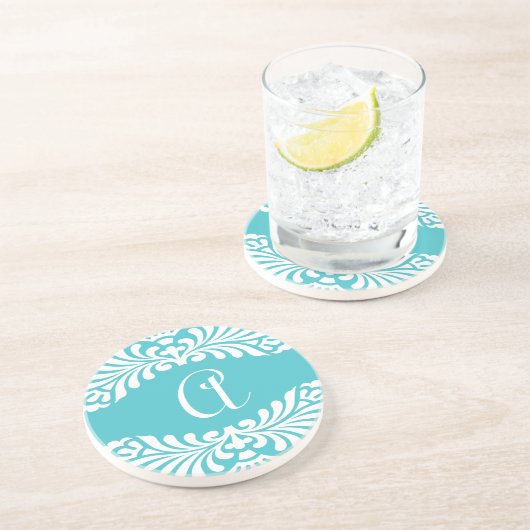 Blaue Monogramm-Untersetzer Untersetzer (Seite)