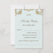 Blaue Monogramm viktorianische christliche Hochzei RSVP Karte (Vorderseite)