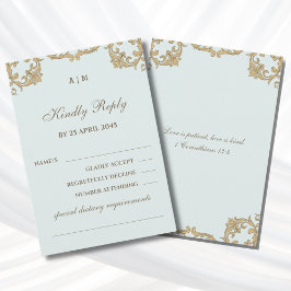Blaue Monogramm viktorianische christliche Hochzei RSVP Karte