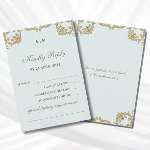 Blaue Monogramm viktorianische christliche Hochzei RSVP Karte