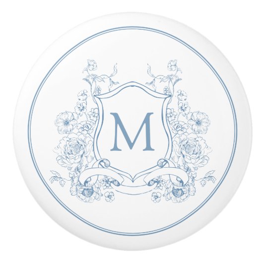 Blaue Monogramm-Vintage Keramikknauf (Vorderseite)
