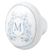 Blaue Monogramm-Vintage Keramikknauf (Rechts)