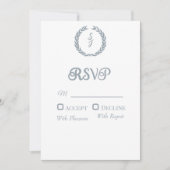 Blaue Monogramm-Wreath-Weiße RSVP-Karte Einladung (Vorderseite)