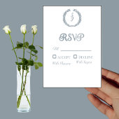 Blaue Monogramm-Wreath-Weiße RSVP-Karte Einladung