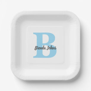 Blaue Monogramme Baby-Partys Brautparty Geburtstag Pappteller