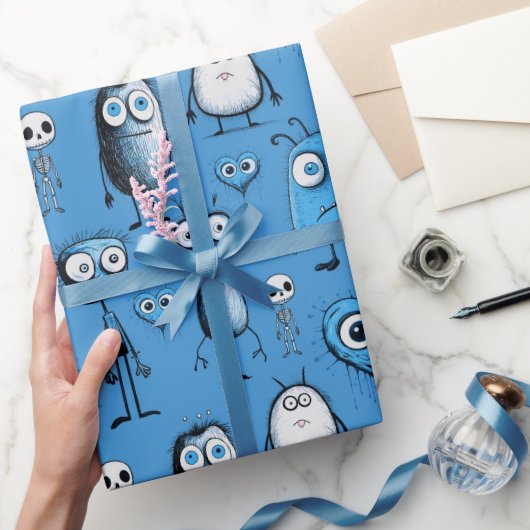 Blaue Monster Geschenkpapier (Schenken)