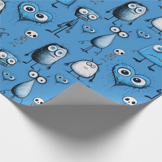 Blaue Monster Geschenkpapier (Ecke)