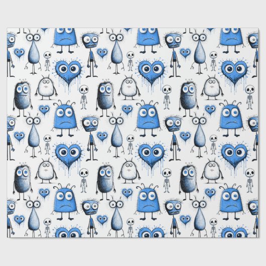 Blaue Monster Geschenkpapier (Flach)