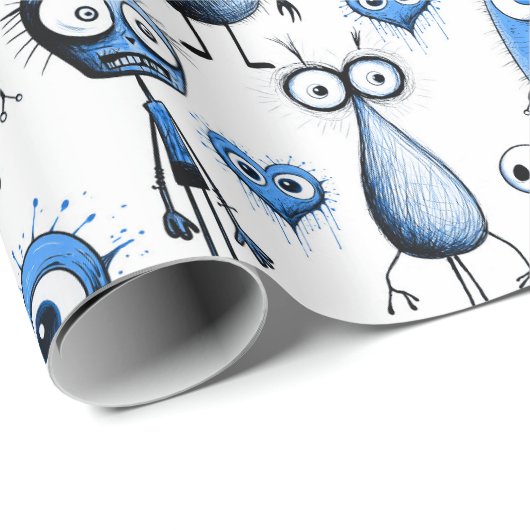 Blaue Monster Geschenkpapier (Rolleneckpunkt)