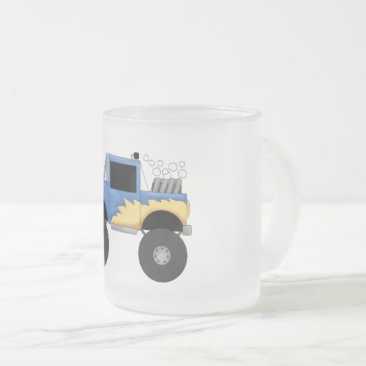 Blaue Monster-LKW-T-Shirts und Geschenke Mattglastasse (VorderseiteRechts)