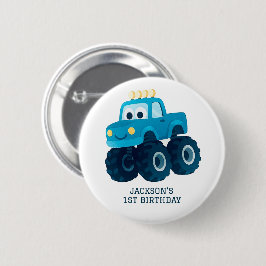 Blaue Monster Truck Smash und Crash Geburtstag Button