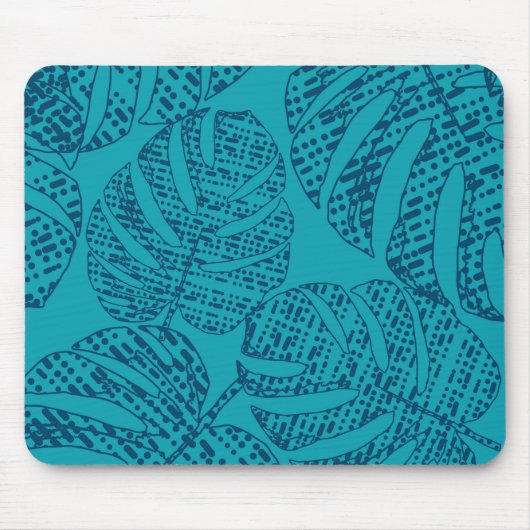 Blaue Monstera-Blätter. Mousepad (Vorne)