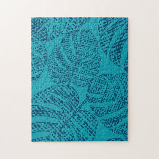 Blaue Monstera-Blätter. Puzzle (Vertikal)