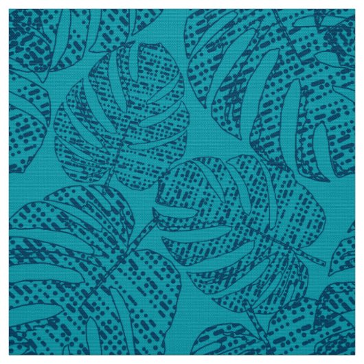 Blaue Monstera-Blätter. Stoff (Muster)