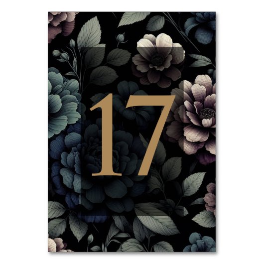 Blaue Moody-Blumenkarte 17 Tischnummer (Vorderseite)