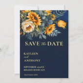 Blaue Moody-Vorlage für rustikale Sonnenblumen Save The Date (Vorderseite)