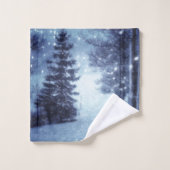 Blaue Moonlit Magische Wälder Winterlandschaft Badhandtuch Set (Waschlappen)