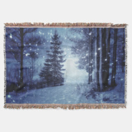 Blaue Moonlit Magische Wälder Winterlandschaft Decke