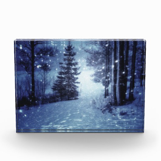 Blaue Moonlit Magische Wälder Winterlandschaft Fotoblock (Vorderseite)