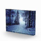 Blaue Moonlit Magische Wälder Winterlandschaft Fotoblock (Rechts)