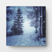 Blaue Moonlit Magische Wälder Winterlandschaft Fotoplatte (Vorderseite)