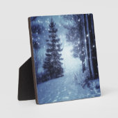 Blaue Moonlit Magische Wälder Winterlandschaft Fotoplatte (Vorderseite)