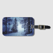 Blaue Moonlit Magische Wälder Winterlandschaft Gepäckanhänger (Vorderseite (Horizontal))