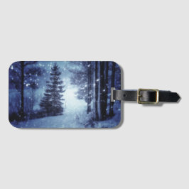 Blaue Moonlit Magische Wälder Winterlandschaft Gepäckanhänger