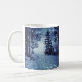 Blaue Moonlit Magische Wälder Winterlandschaft Kaffeetasse