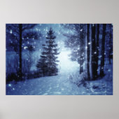 Blaue Moonlit Magische Wälder Winterlandschaft Poster (Vorne)