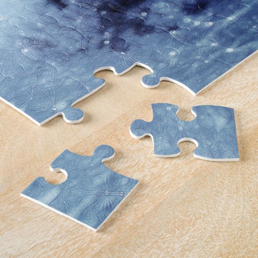 Blaue Moonlit Magische Wälder Winterlandschaft Puzzle (Seite)