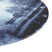 Blaue Moonlit Magische Wälder Winterlandschaft Schneidebrett (Ecke)