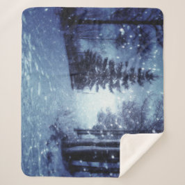 Blaue Moonlit Magische Wälder Winterlandschaft Sherpadecke