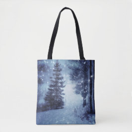 Blaue Moonlit Magische Wälder Winterlandschaft Tasche