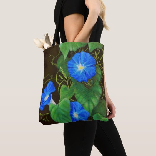 Blaue Morgenglanz Blume mit Reben Tasche (Von Nahem)