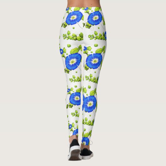 Blaue Morning Glory Blume Muster Leggings (Rückseite)