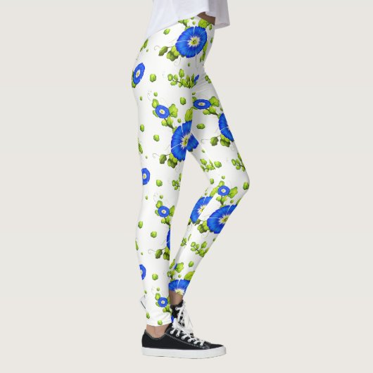 Blaue Morning Glory Blume Muster Leggings (Rechts)