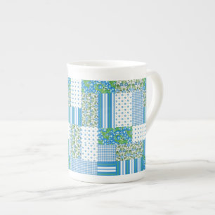 Blaue Morning Glory Faux-Patchwork-Bone-China-Tass Porzellantasse