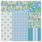 Blaue Morning Glory Faux-Patchwork-Muster Stoff (Nahaufnahme)