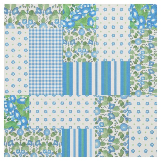 Blaue Morning Glory Faux-Patchwork-Muster Stoff (Muster)